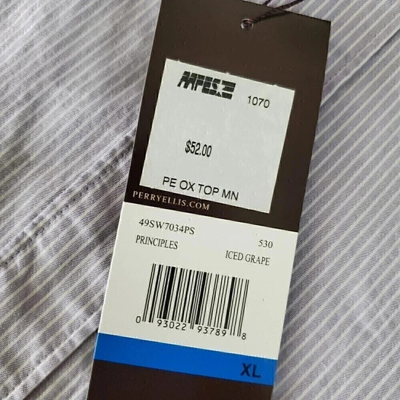 Men's PERRY ELLIS Purple Pinstripe Iced Grape Button-Down SZ XL Extra Large‎ NWT - Picture 3 of 7